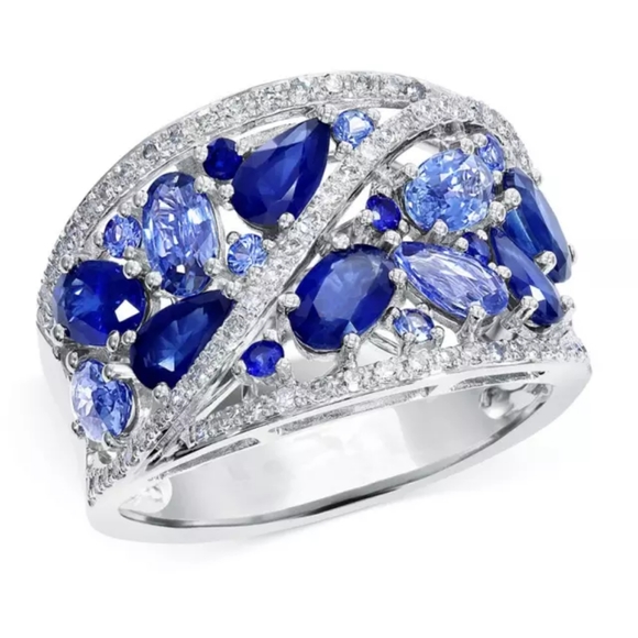 New 925 Silver Beautiful Royal Blue Sapphire Ring - Picture 2 of 5